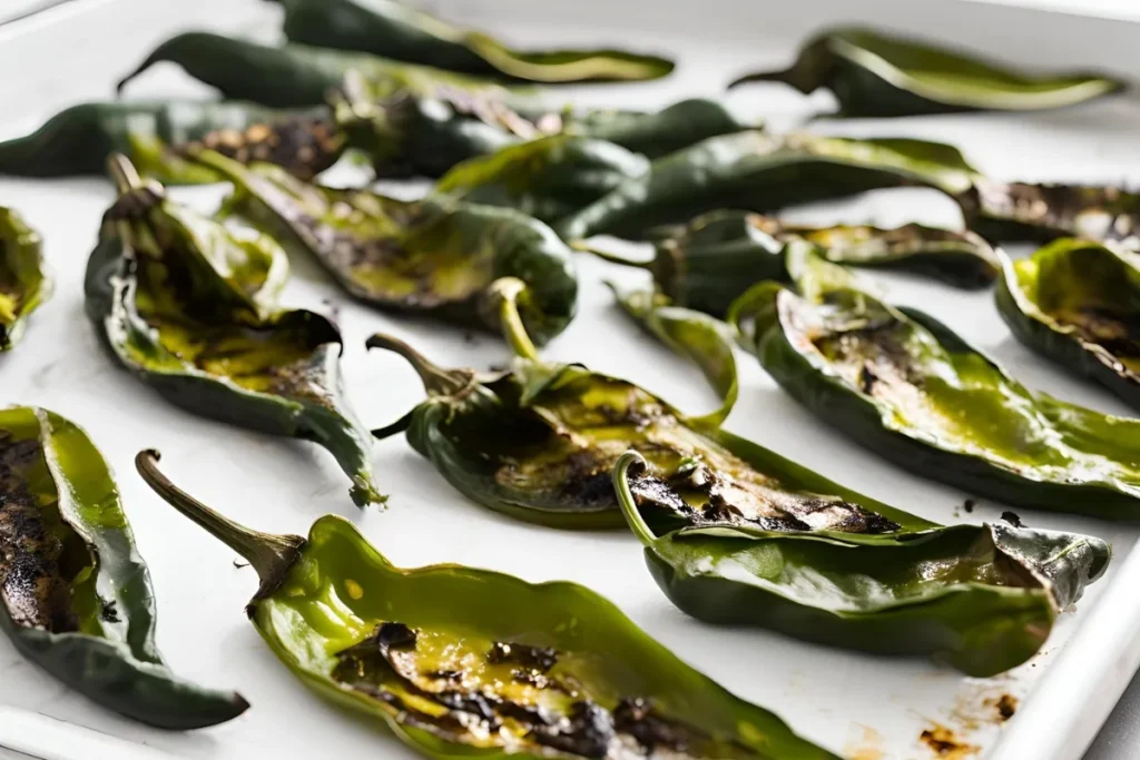 Roasted Poblanos on a Tray