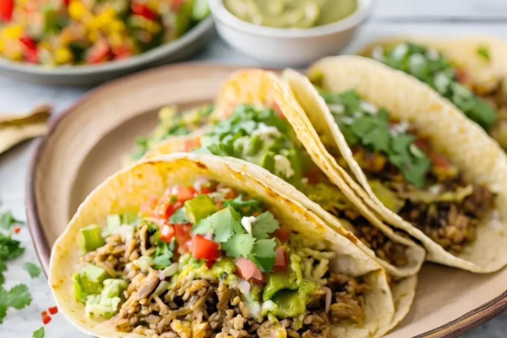 Served Potato Green Chile Tacos with Sides