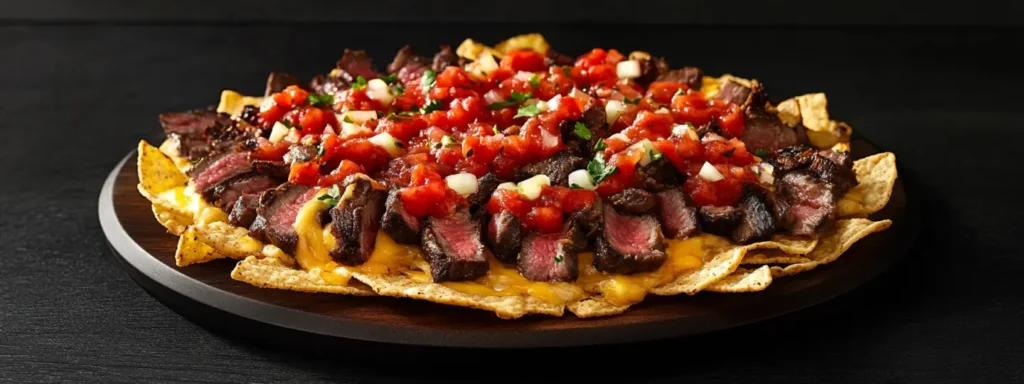 Steak nachos with melted cheese